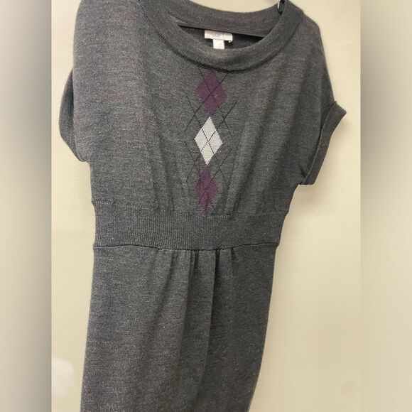 The Loft Grey Purple Tartan Pattern Scoop Neck Sweater Dress SZ S - Picture 4 of 5